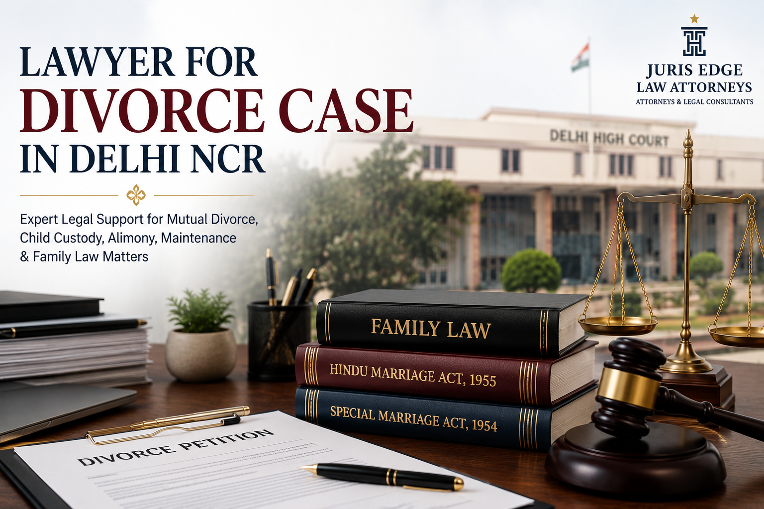 Lawyer for divorce case in Delhi NCR providing expert legal assistance for mutual divorce, contested divorce, child custody, and family law matters.