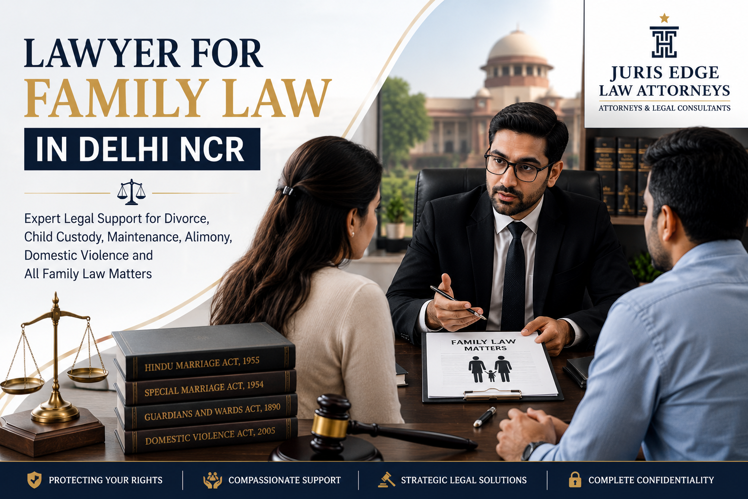 Lawyer for family law in Delhi NCR providing expert legal services for divorce, child custody, maintenance, domestic violence, and family disputes.